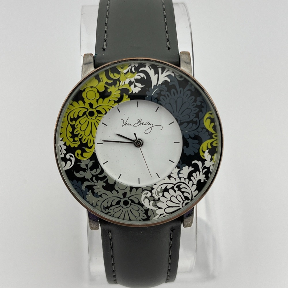Vera Bradley Women's Watch 35mm Silver Case Paisley Dial Gray Band-‎ New Battery